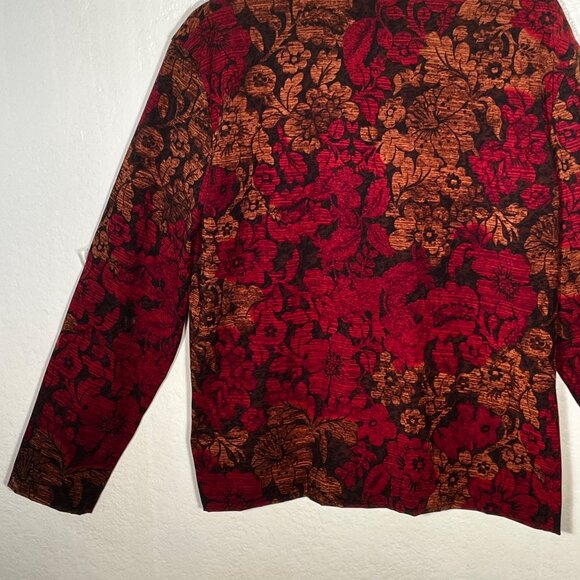 Vintage-Inspired XL Red  Brown Floral Button-Up Blazer Jacket BRIGGS NEW YORK - Picture 15 of 16